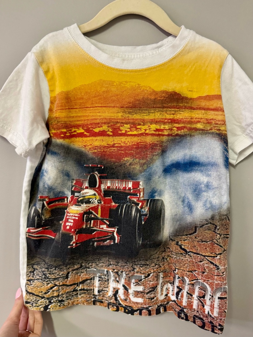 OshKosh B'gosh White Tee with Red Race Car and Yellow Sunset